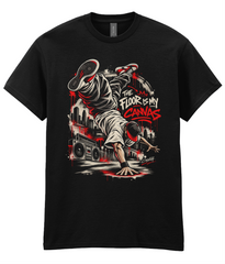The Floor Is My Canvas T-shirt with breakdance-inspired front artwork