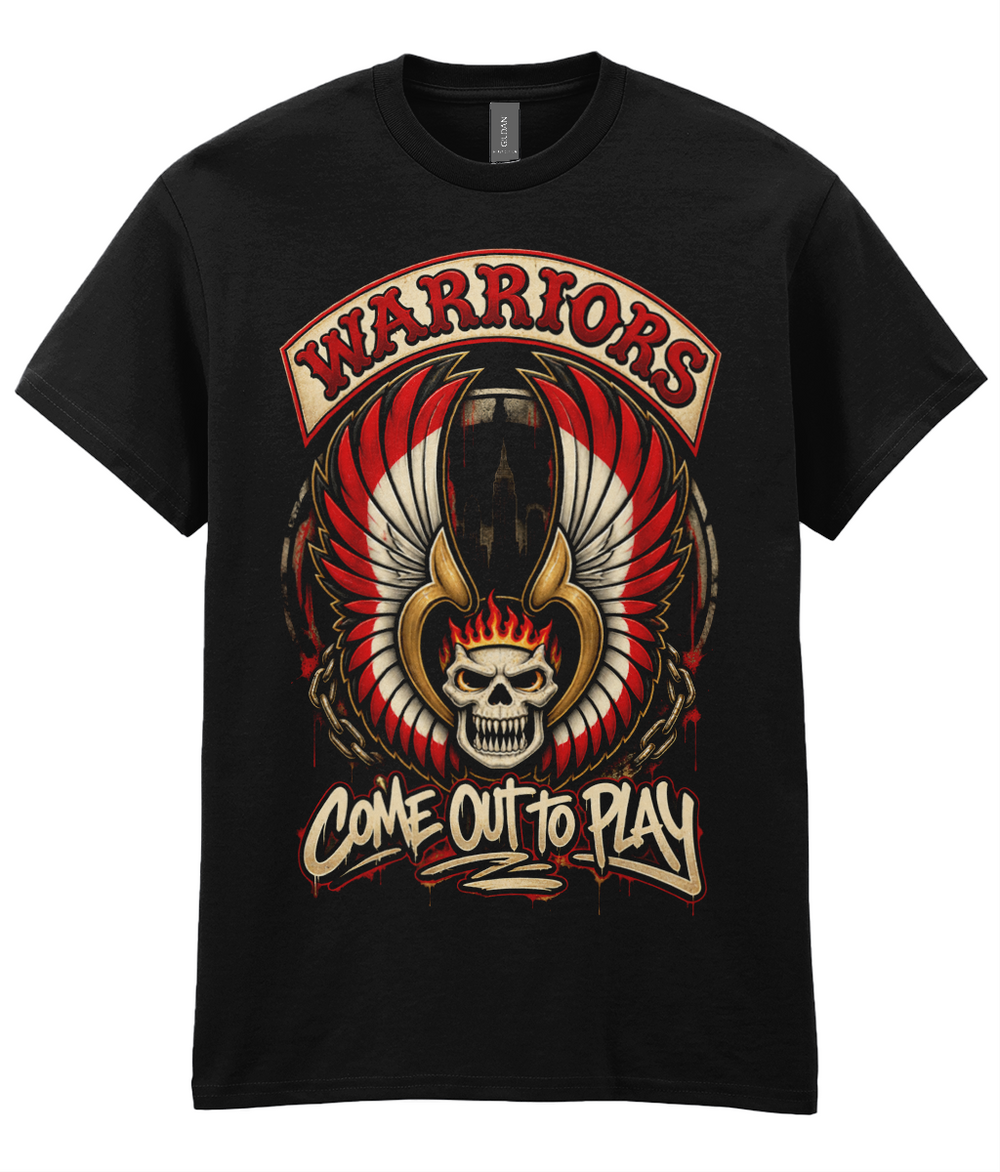 Warriors Come Out to Play T-shirt with skull-and-wings artwork