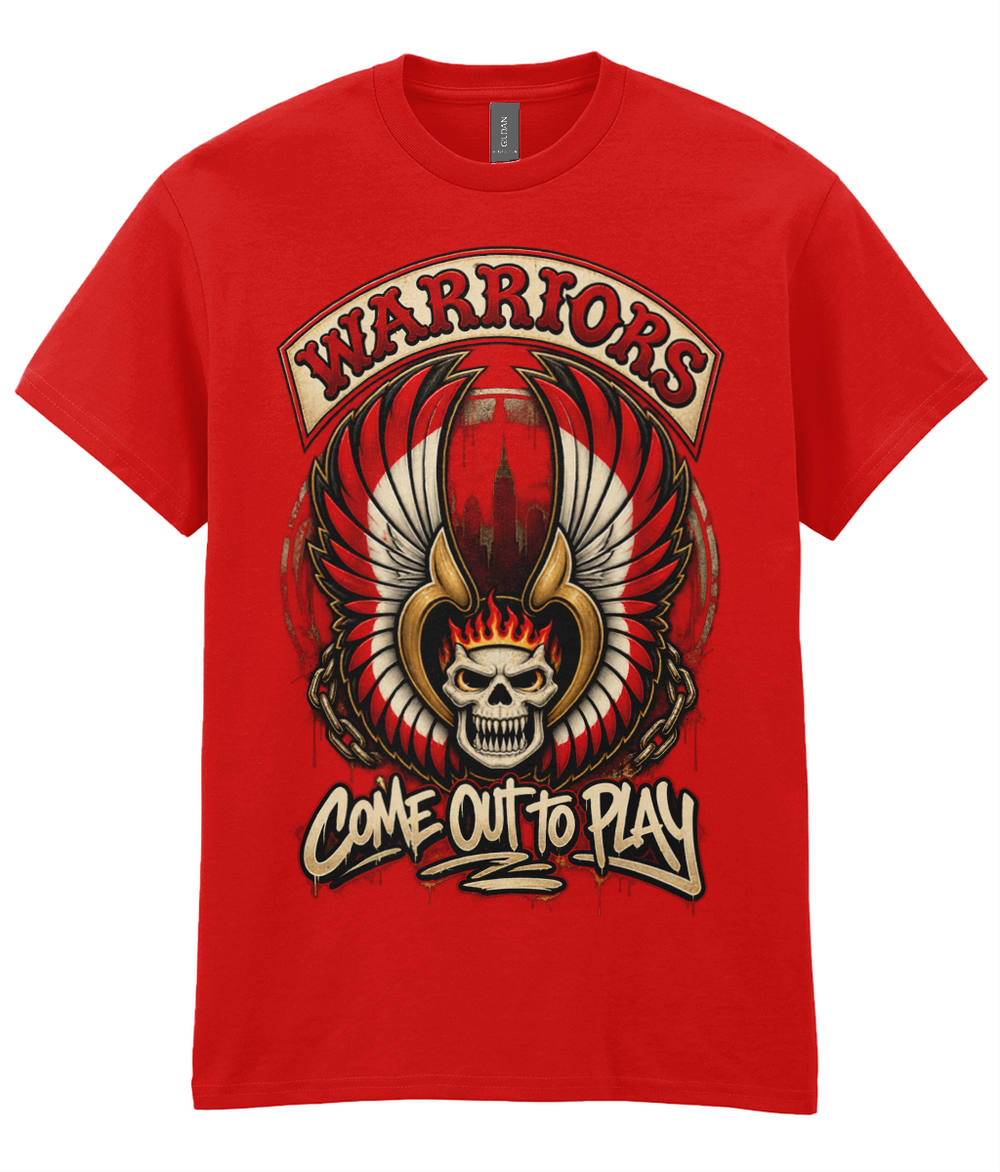 Warriors Come Out to Play T-shirt with skull-and-wings artwork