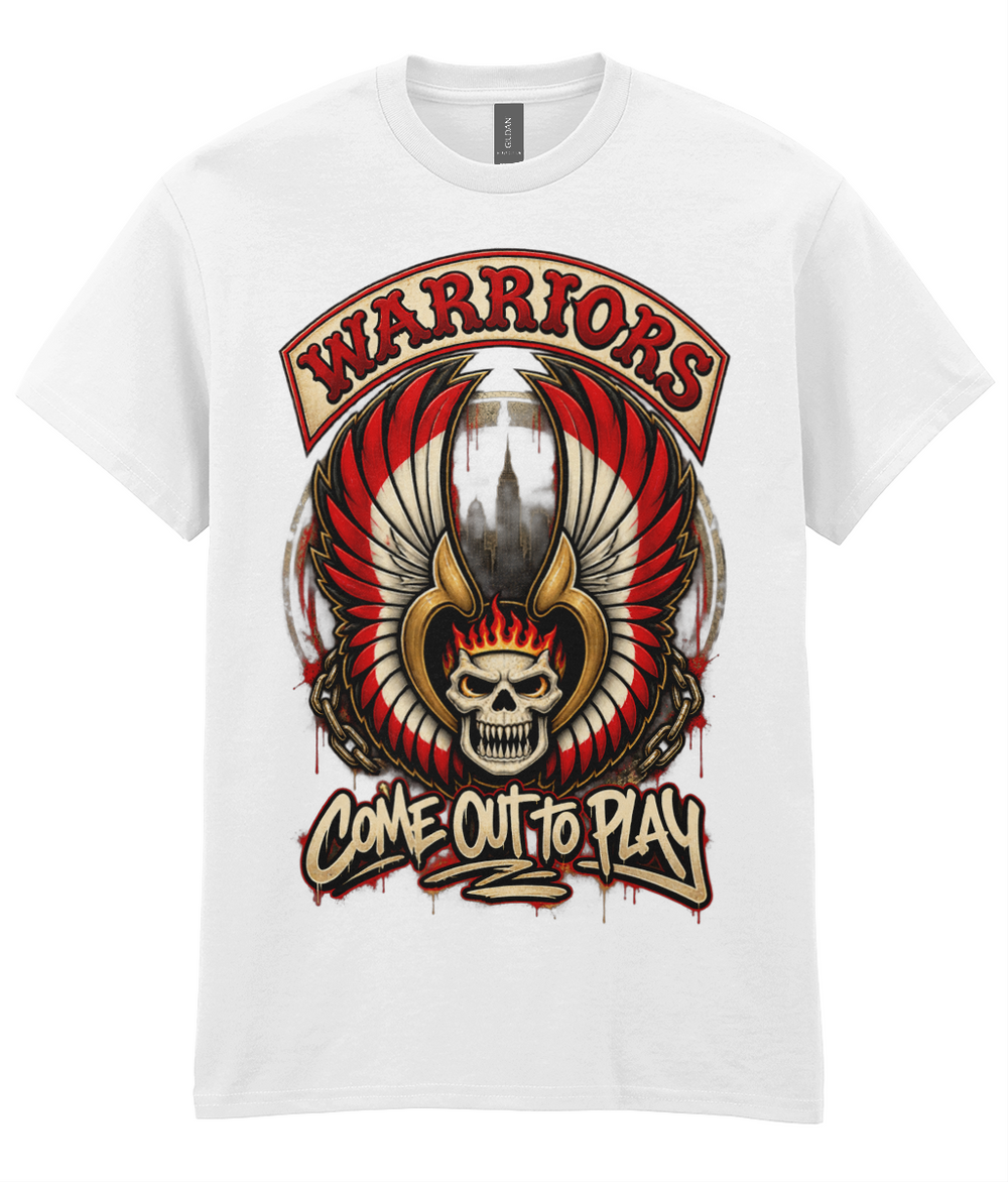 Warriors Come Out to Play T-shirt with skull-and-wings artwork