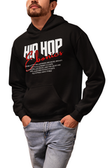 Person wearing a black hoodie with 'Hip Hop Classics' text, standing in a casual setting.