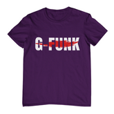 A purple unisex crew neck t-shirt with the text 'G-FUNK' printed in white and red on the front.