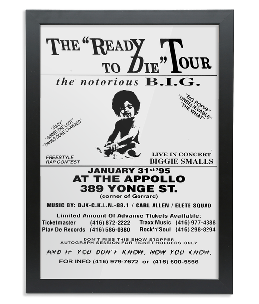Ready To Die Tour 1995 - Black Frame - Wall Art - One Stop Hip Hop UK