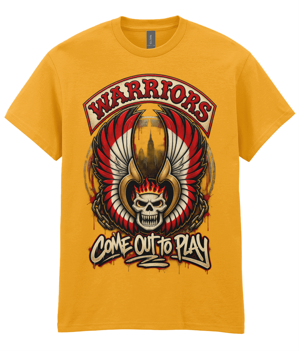 Warriors Come Out to Play T-shirt with skull-and-wings artwork