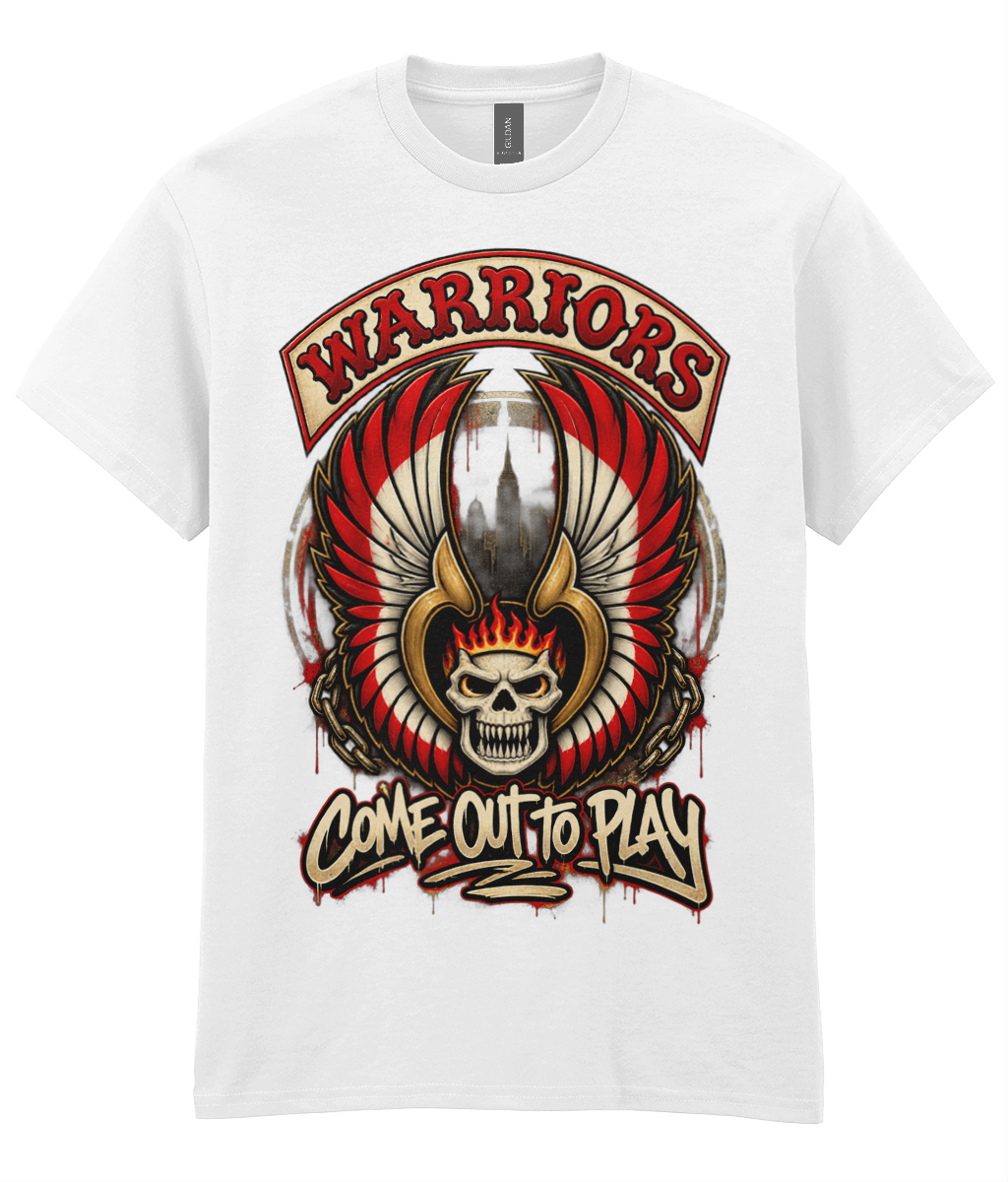 Warriors Come Out to Play T-shirt with skull-and-wings artwork