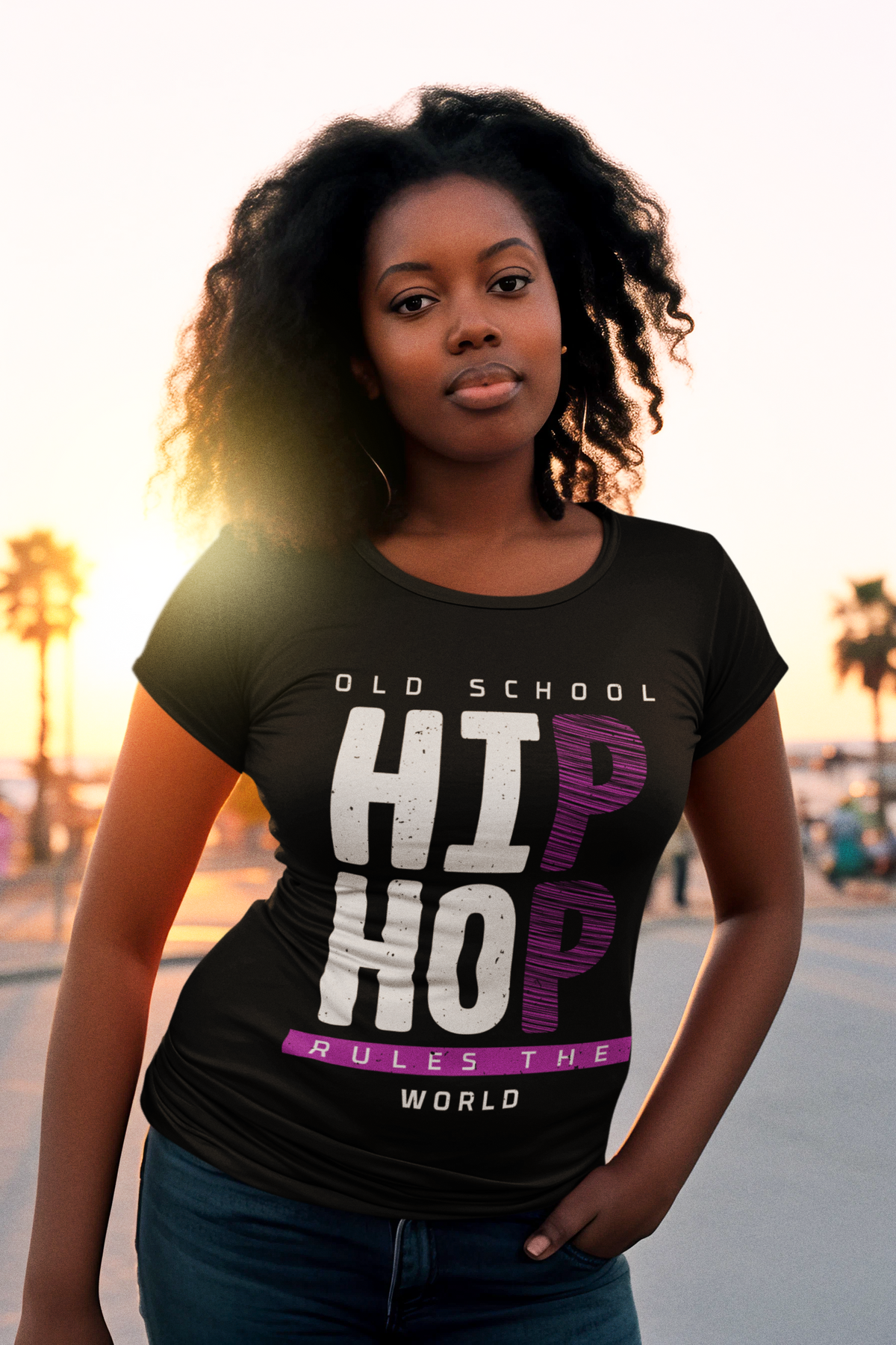 Old School Hip Hop Rules The World - Ladies Stretch T-Shirt