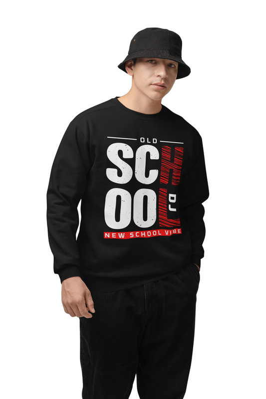 Person wearing a black sweatshirt with text on a brown background