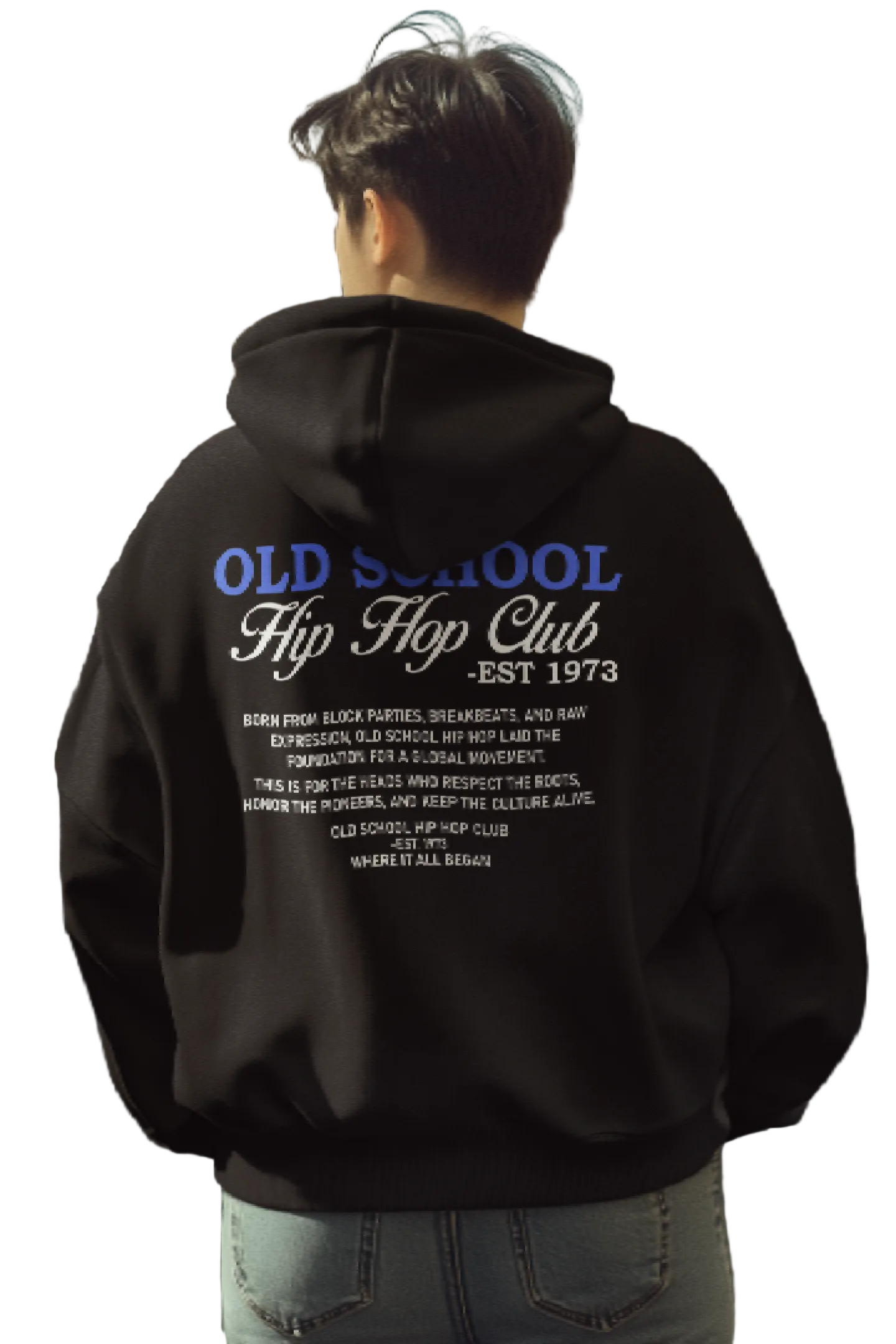 Man wearing Old School Hip Hop Club Hoodie
