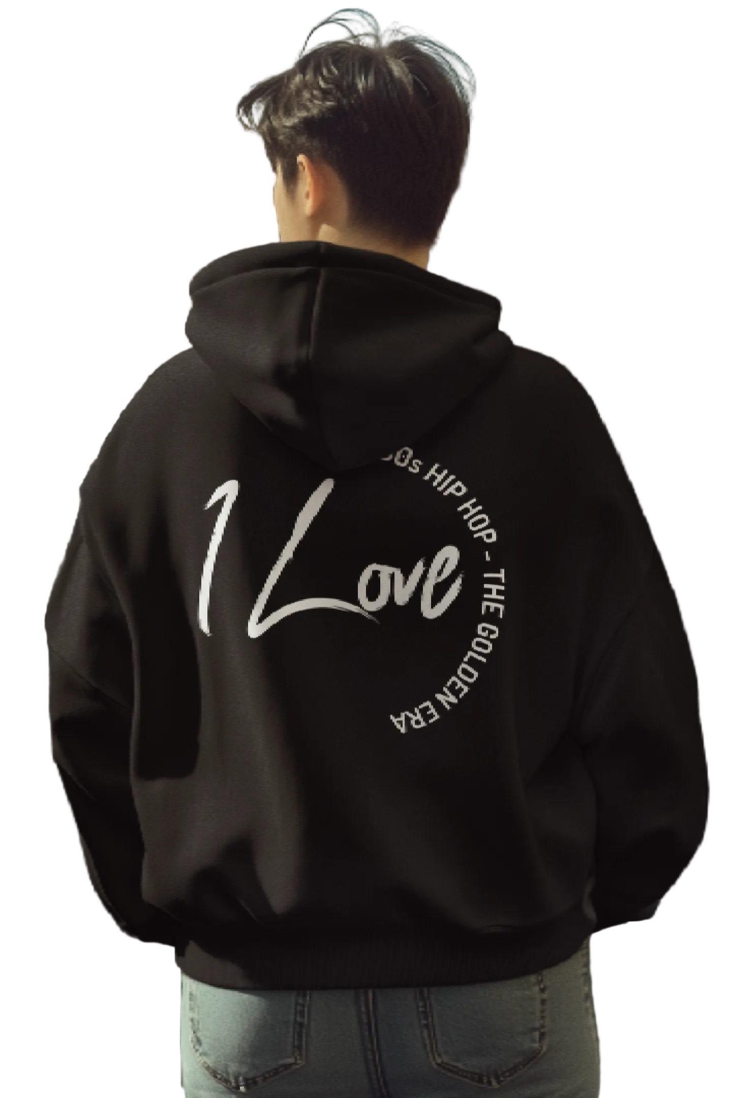 Man wearing black I love hip hop hoodie