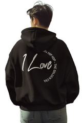 Man wearing black I love hip hop hoodie