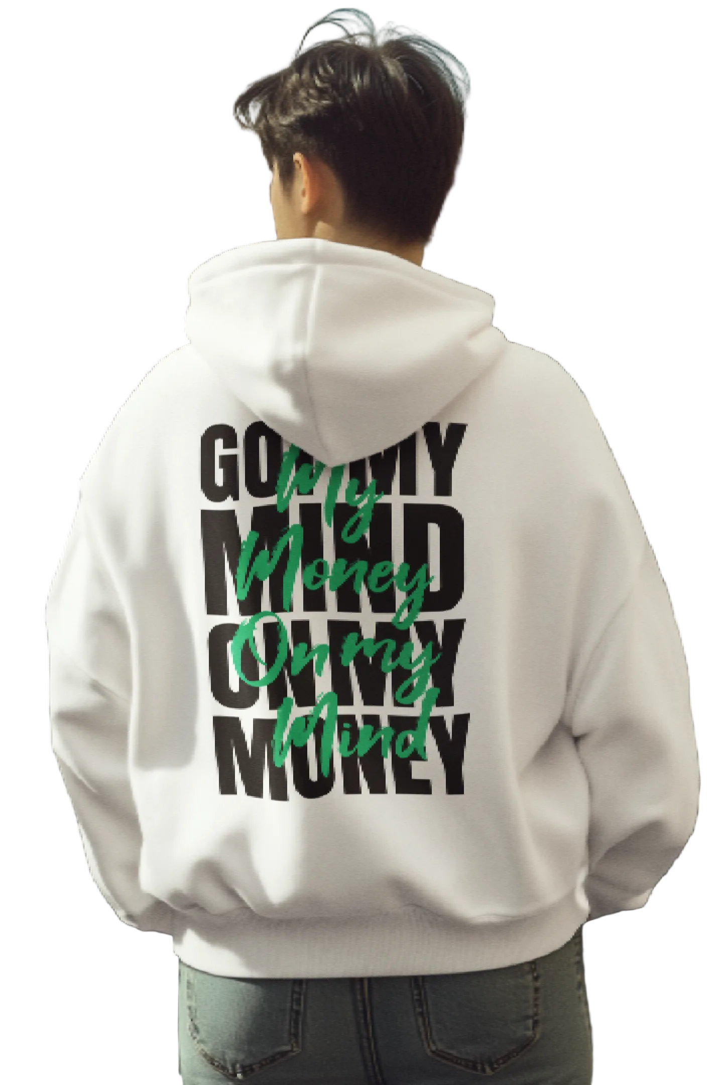 MAn wearing white hip hop hoodie