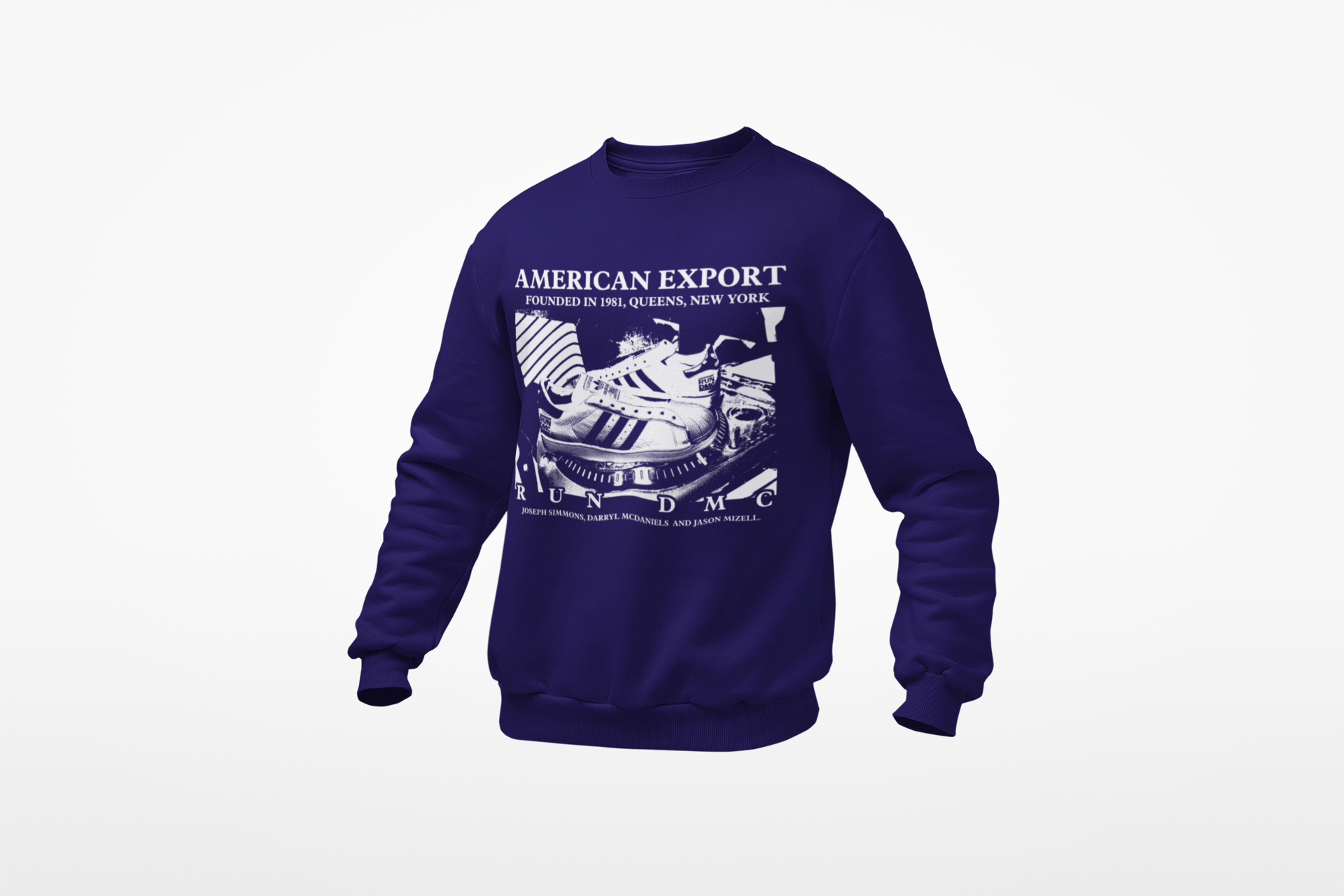 RUN DMC EXPORT - Old School Hip Hop Sweatshirt - Black/Purple/Yellow/Navy - One Stop Hip Hop UK
